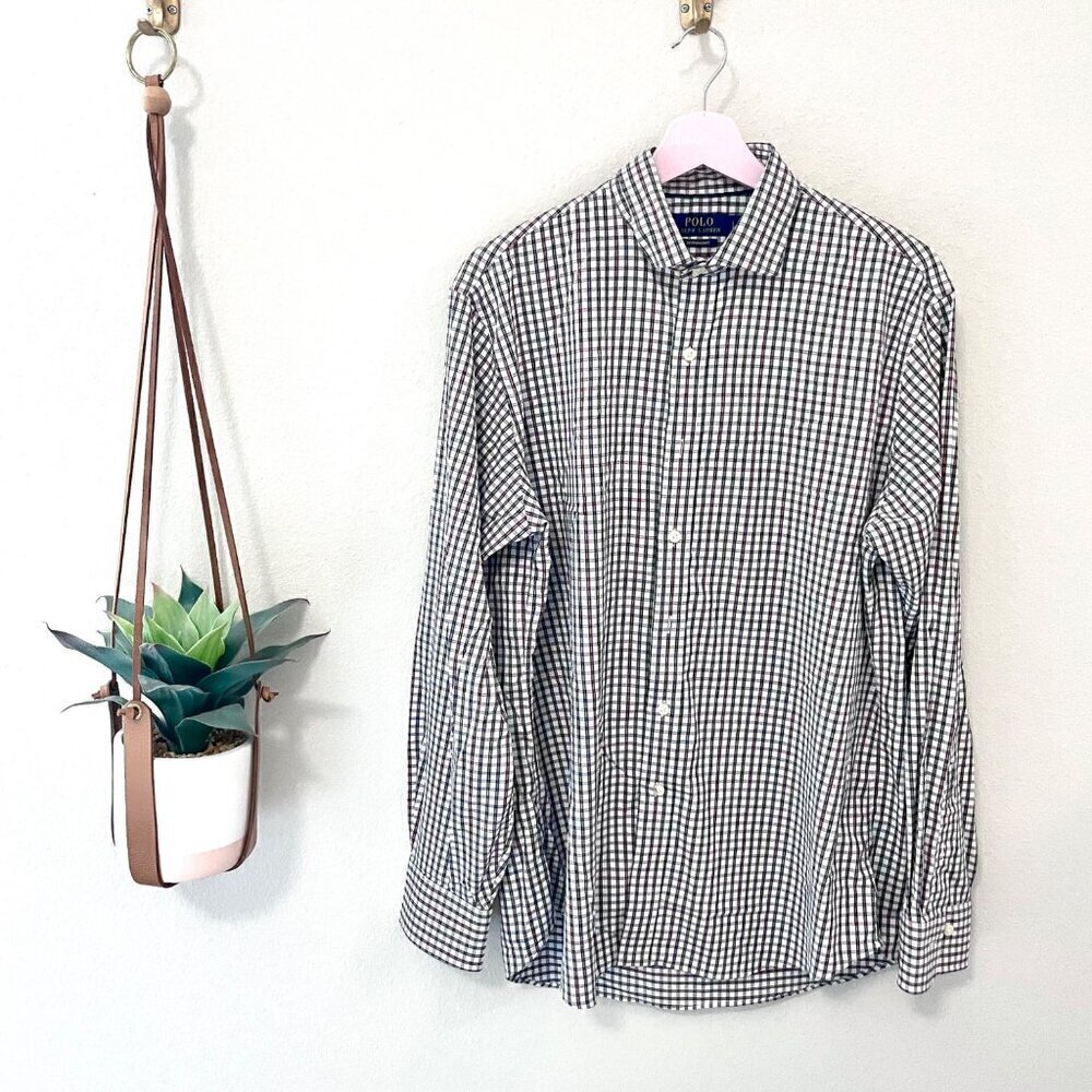 POLO Ralph Lauren Plaid Red Blue Performance Long Sleeve Button Front Shirt S